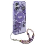 Guess GUHMP16SHFWBRCESU iPhone 16 6.1" purple hardcase IML Flowers With Pearl Strap MagSafe - imagine 3