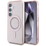 Case Guess Rhinestones Printed Classic Logo MagSafe Samsung Galaxy S25 pink