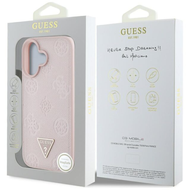 Case Guess Grained Hot Stamp Peony Triangle Logo MagSafe for iPhone 16 pink - imagine 8
