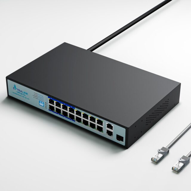 Extralink VIRTUS V3 | PoE Switch | 16x 100Mb/s PoE/PoE+, 2x Gigabit RJ45 + 1x SFP, 150W - imagine 4