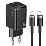 USAMS wall charger 1xUSB-C+1xUSB T43 33W PD3.0 + QC3.0 + U63 cable USB-C to Lightning black USKT
