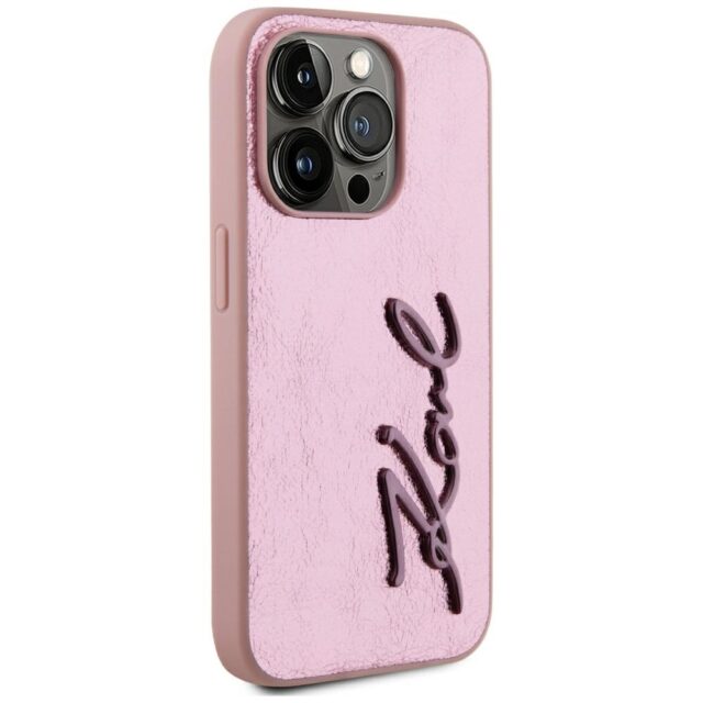 Case Karl Lagerfeld Wrinkled Metal Signature for iPhone 15 Pro pink - imagine 4