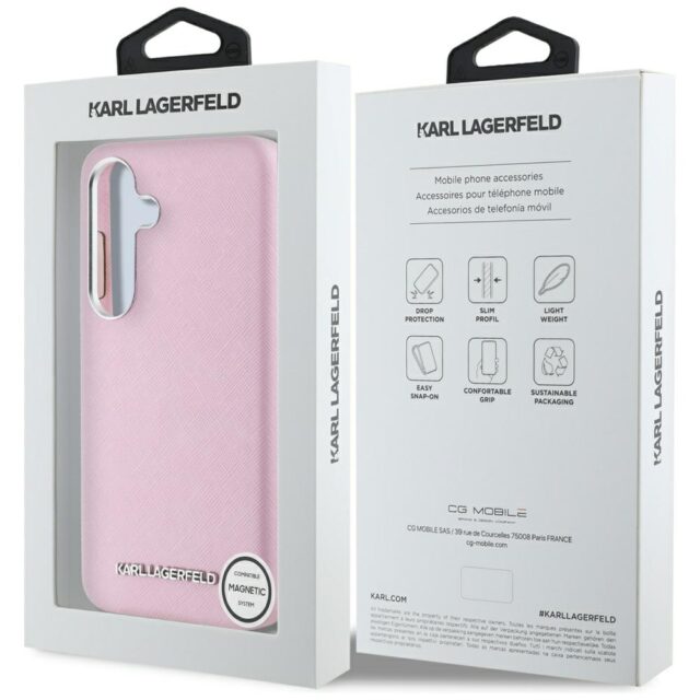 Case Karl Lagerfeld Saffiano Full Wrapped Elongated Metal Logo MagSafe for Samsung Galaxy S25 - imagine 8