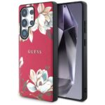 Case Guess Grained Printed Flower Pattern MagSafe for Samsung Galaxy S25 Ultra fuchsia