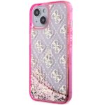 Guess GUHCP14SLC4PSGP iPhone 14 / 15 / 13 6.1" pink hardcase Liquid Glitter 4G Transculent - imagine 2