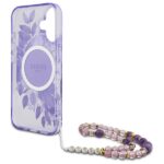 Guess GUHMP16SHFWBRCESU iPhone 16 6.1" purple hardcase IML Flowers With Pearl Strap MagSafe - imagine 6