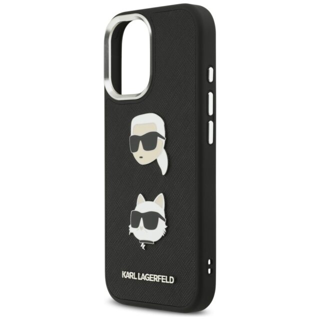 Karl Lagerfeld FW Grained Karl & Choupette Heads Pins & Logo Case for iPhone 17 Black - imagine 6
