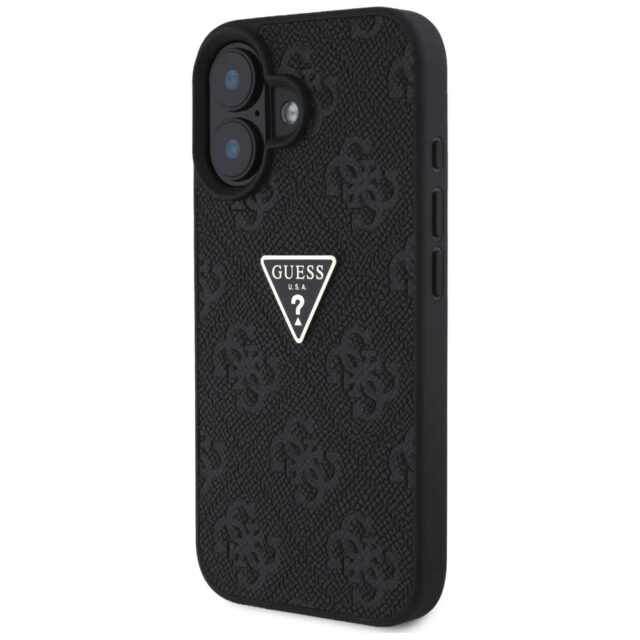 Case Guess Hot Stamp 4G Pattern Triangle Metal Logo for iPhone 16 black - imagine 2