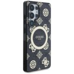 Case Guess 4G Background Gold Electroplated Peony Pattern MagSafe for Samsung Galaxy S25 Utra black - imagine 4