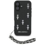 Case Karl Lagerfeld Saffiano Crystals w/Chain for iPhone 16 black - imagine 2