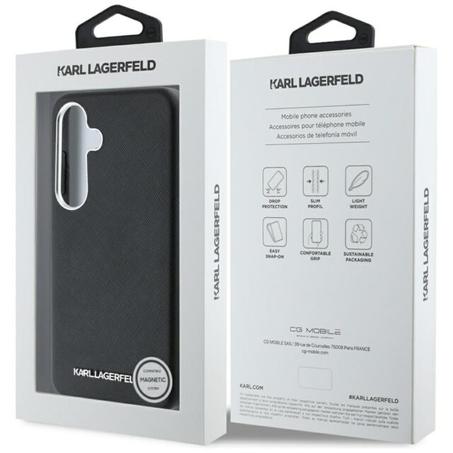 Case Karl Lagerfeld Saffiano Full Wrapped Elongated Metal Logo MagSafe for Samsung Galaxy S25+ - imagine 8