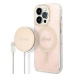 Guess Set GUBPP14LH4EACSP Case+ Charger iPhone 14 Pro 6,1" pink hard case 4G Print MagSafe