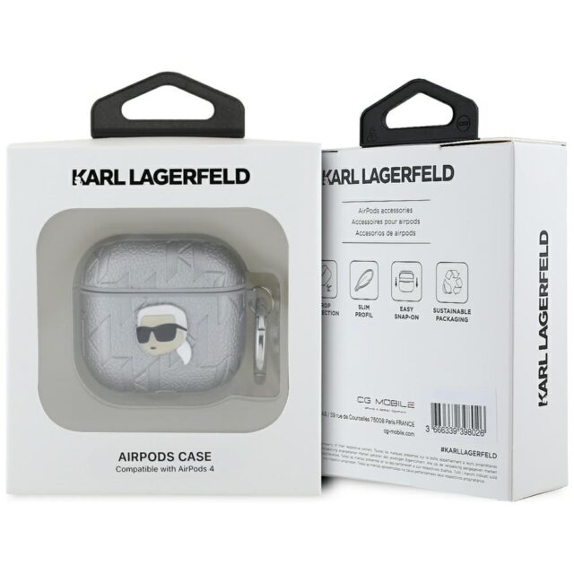 Karl Lagerfeld Monogram Karl Head Case for AirPods 4 Silver - imagine 3