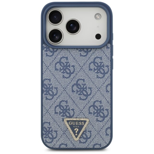 Guess Leather 4G Triangle Strass MagSafe case for iPhone 17 Pro blue - imagine 3