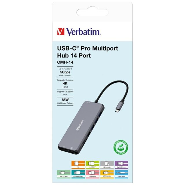 Verbatim Adapter Hub USB-C - 2xHDMI/VGA/Eternet/5xUSB-A/Jack 3.5mm/2xUSB-C/SD/microSD aluminum 32154 - imagine 5