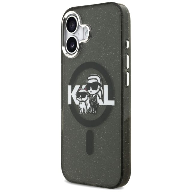 Karl Lagerfeld IML Glitter Karl & Choupette Sketch Logo MagSafe Case for iPhone 17 Black - imagine 2
