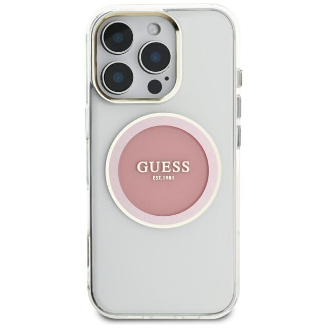 Case Guess IML Metal Colored Circle Classic Logo MagSafe for iPhone 16 Pro Max pink - imagine 3