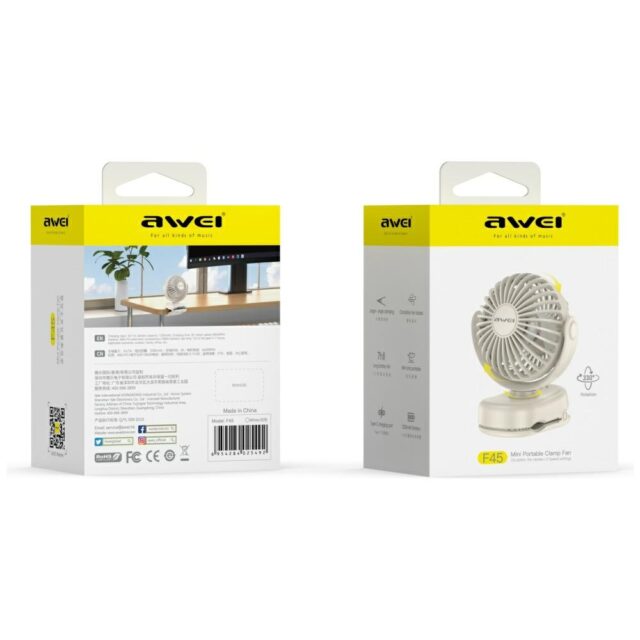 Mini desk fan AWEI F45 with clip 1200mAh white - imagine 8
