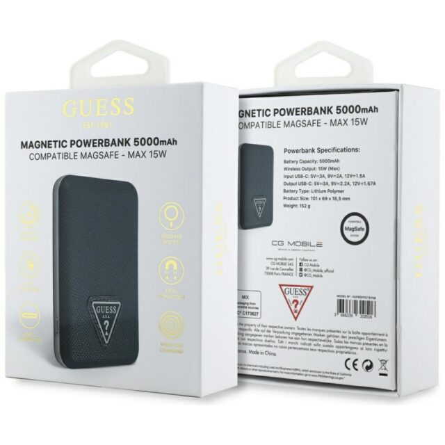 Powerbank indukcyjny Guess Grained        Triangle 5000mAh 15W USB-C MagSafe niebieski - imagine 5