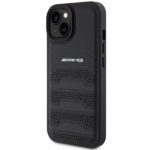 AMG AMHCP15SGSEBK iPhone 15 / 14 / 13 6.1" black hardcase with Leather Debossed Lines - imagine 2