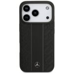 Case Mercedes Leather Laurel Leaves Stripes MagSafe for iPhone 17 Pro black - imagine 3
