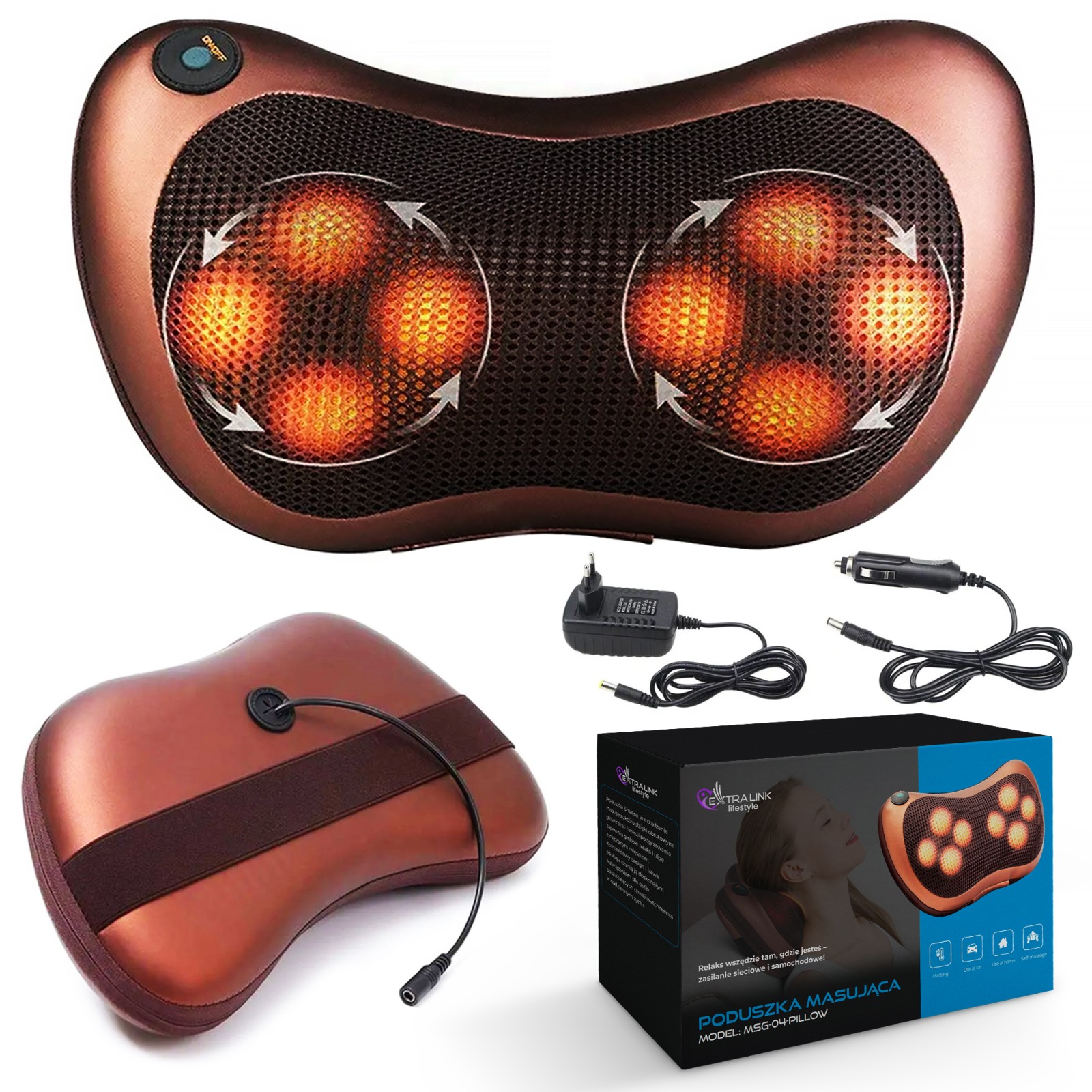 cps-a504b880a29c238746b943749c51b632-2025-12-05-12-24-29 Extralink Smart Life Massage Pillow | Massage pillow | 8 massage heads, AC, DC power supply - imagine 1