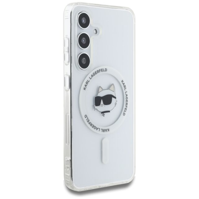 Case Karl Lagerfeld Button Choupette Head Printed Logo MagSafe Samsung Galaxy S25 white - imagine 4