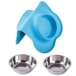 Double Dog Cat Bowl Extralink Pets, Metal Non-Slip 2 Bowls + Mat pet-838 - imagine 3