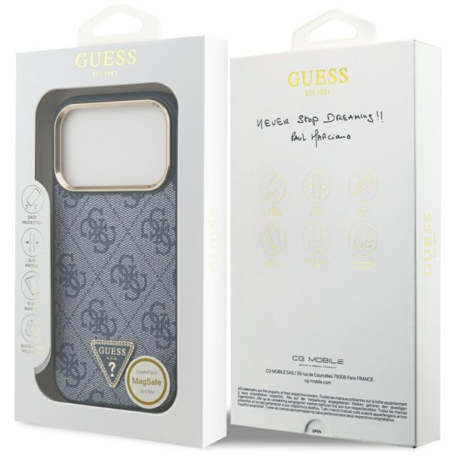 Case Guess 4G Triangle Logo MagSafe for iPhone 17 Pro blue gold - imagine 8
