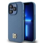 DKNY DKHMP15LPSHRPSB iPhone 15 Pro 6.1 inch blue hardcase Leather Monogram Pattern Metal Logo MagSaf