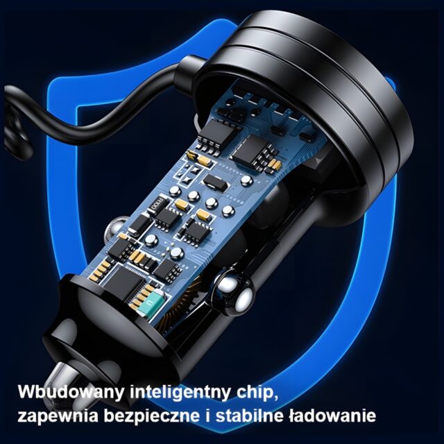 USAMS car charger 2xUSB-C 1xUSB-A C33 60W with spring cable Fast Charge black CC167CC01 (US-CC167) - imagine 6