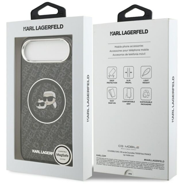 Case Karl Lagerfeld IML Glitter Karl &   Choupette Heads Logo MagSafe for iPhone Air black - imagine 8