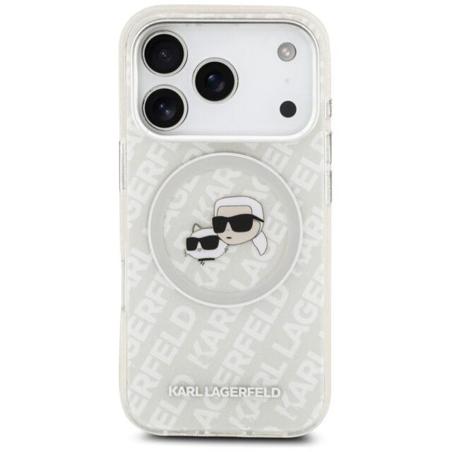 Case Karl Lagerfeld IML Glitter Karl & Choupette Heads Logo MagSafe for iPhone 17 Pro gray - imagine 3