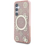 Case Guess 4G Background Gold Electroplated Peony Pattern MagSafe do Samsung Galaxy S25 pink - imagine 2