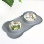 Double Pet Bowl for Dogs and Cats Extralink Pets, Metal Non-Slip 2 Bowls + Mat pet-837 - imagine 2