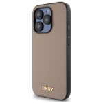 DKNY DKHMP15LPGHLME iPhone 15 Pro 6.1" beige hardcase Grained Metal Logo MagSafe - imagine 2