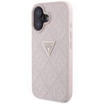 Case Guess Hot Stamp 4G Pattern Triangle Metal Logo for iPhone 16 pink - imagine 2