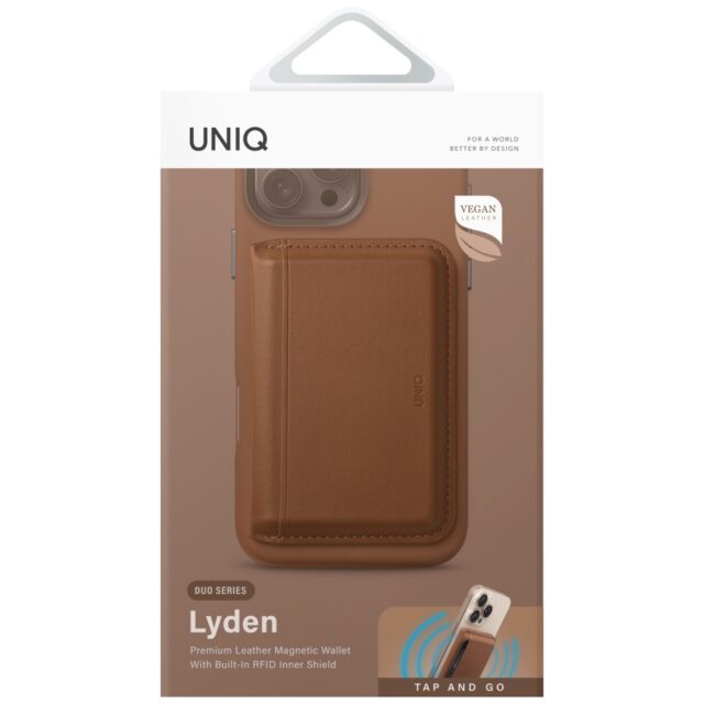 Magnetic RFID wallet UNIQ Lyden DS stand phone caramel - imagine 4