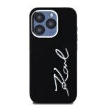 Case Karl Lagerfeld Silicone Metal Script Logo for iPhone 15 Pro Max black - imagine 3