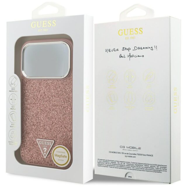 Guess Glitter Triangle Logo MagSafe Case for iPhone 17 Pro Pink - imagine 8