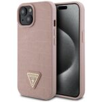Guess GUHCP15SPCRTHCP iPhone 15 / 14 / 13 6.1" pink hardcase Croco Triangle Metal Logo