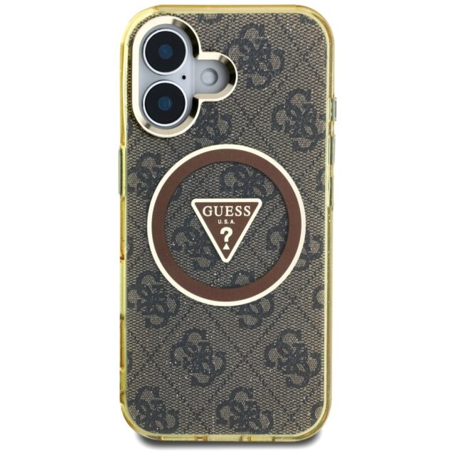 Case Guess IML Metal Glitter 4G Circle Triangle MagSafe for iPhone 16 brown - imagine 3