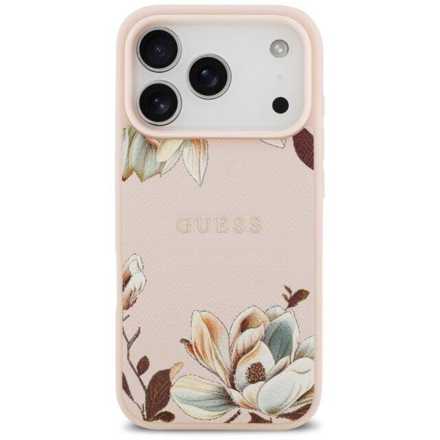 Guess Grained Flowers Classic Logo MagSafe Case for iPhone 17 Pro Max Pink - imagine 3