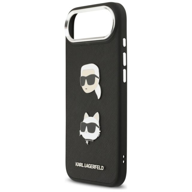 Karl Lagerfeld FW Grained Karl & Choupette Heads Pins & Logo Case for iPhone Air Black - imagine 6
