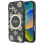 Guess GUHMP16SH4PYEEK iPhone 16 6.1" black hardcase IML Peony On 4G Background MagSafe