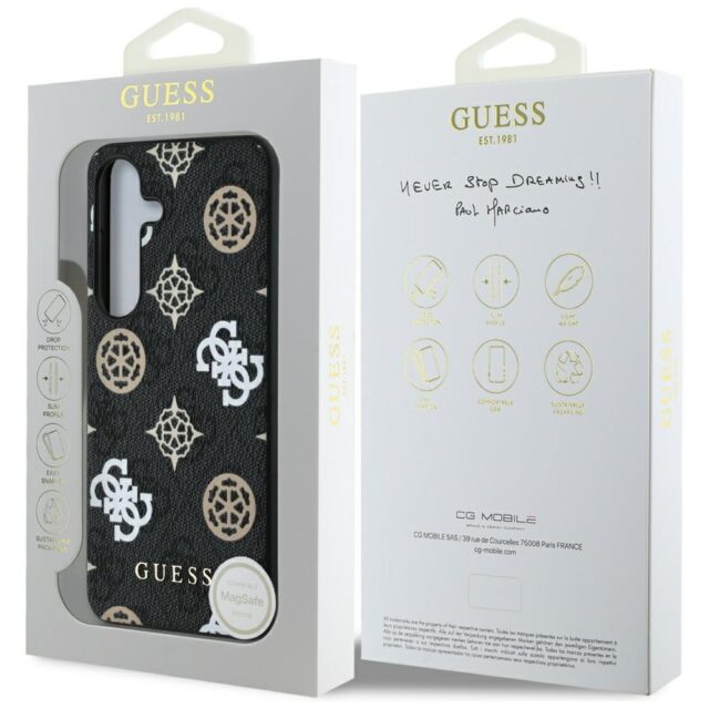 Case Guess 4G Printed Colored Peony Pattern MagSafe to Samsung Galaxy S25 black - imagine 8
