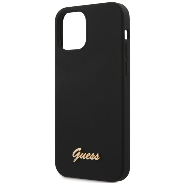 Guess GUHCP12SLSLMGBK iPhone 12 mini 5,4" black hardcase Silicone Script Gold Logo - imagine 3