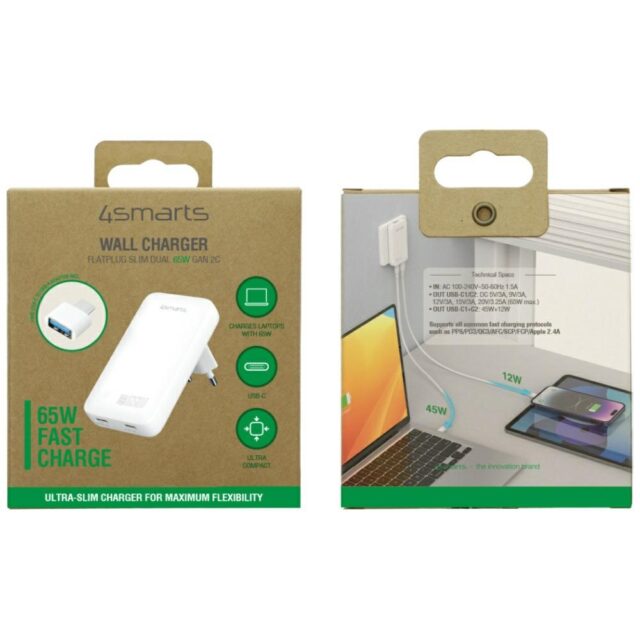 Wall Charger 4smarts FlatPlug Slim Dual 65W GaN 2xUSB-C white - imagine 4