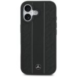 Case Mercedes Leather Laurel Leaves Stripes MagSafe for iPhone 17 black - imagine 3