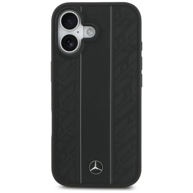 Case Mercedes Leather Laurel Leaves Stripes MagSafe for iPhone 17 black - imagine 3